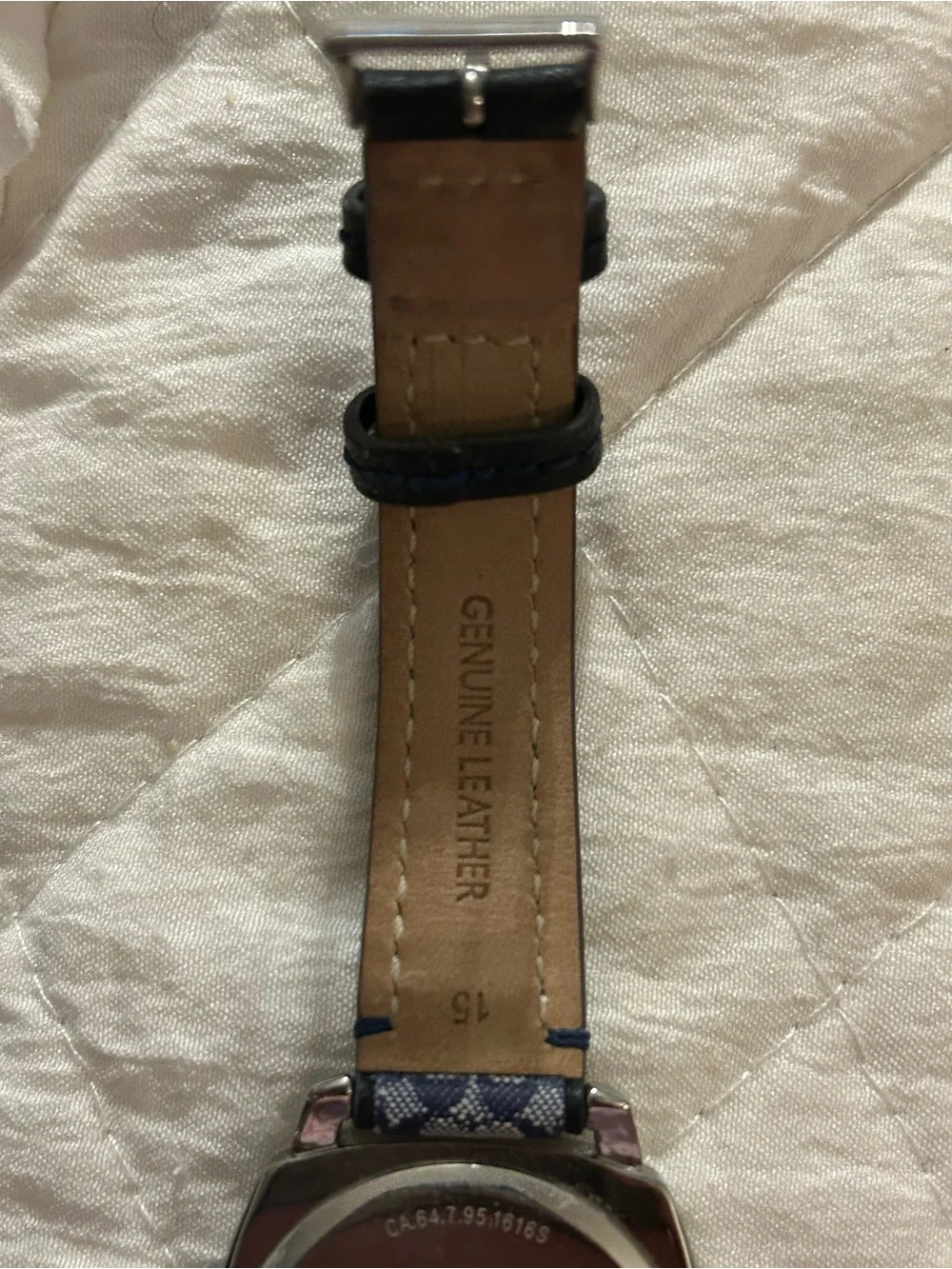 Coach Women's Silver Dial Watch with Blue Signature Strap